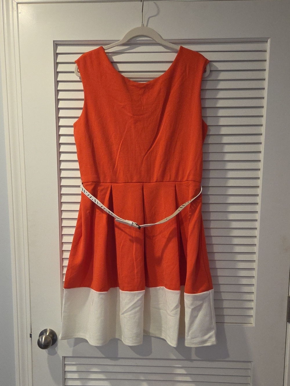 Tiana B. Orange and White Sleeveless Fit & Flare Dress